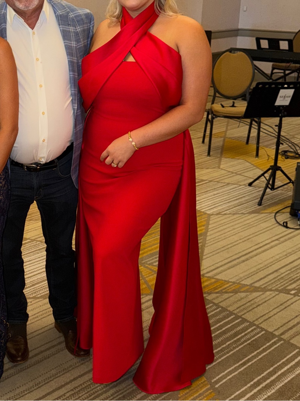 Red “dina” Halter Evening Gown by